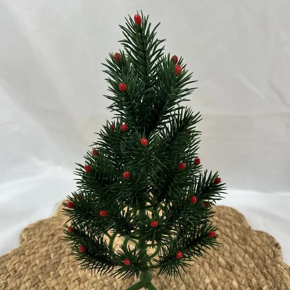 Vintage Mid Century Table Decoration SMALL Christmas Tree RED TIP BERRY 12” Mini